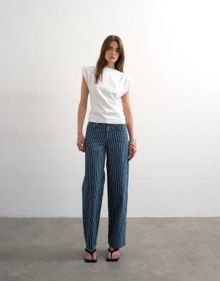 Jean décontracté avec rayures et taille cintrée basse - Bleu W36 L32