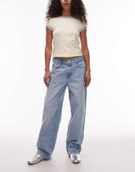 Topshop - Jean décontracté délavé à taille basse cintrée