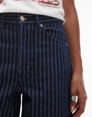 Pantalon Topshop à Rayures Bleu Et Blanc - Taille US 2 (XS), Coupe Cheville, Occasion