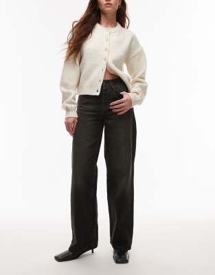 Topshop - Jean droit ample à taille mi-haute - Noir délavé