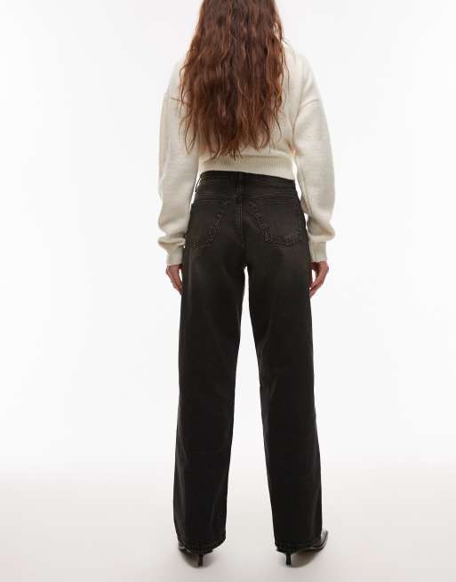Topshop - Jean droit ample à taille mi-haute - Noir délavé, 3 de 5