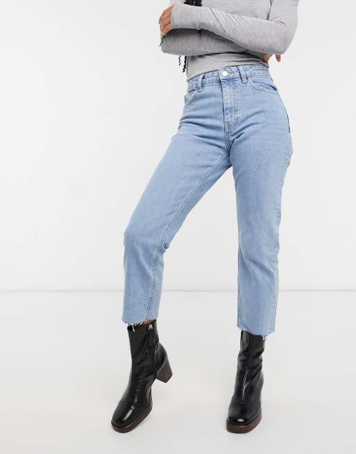 Topshop - Jean droit raccourci à taille mi-haute - Bleu délavé , 4 de 4