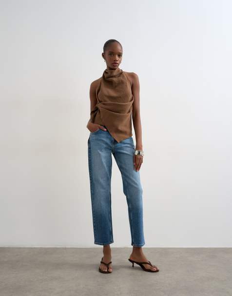 Topshop jean droit taille mi-haute confort bleu vintage - view 1