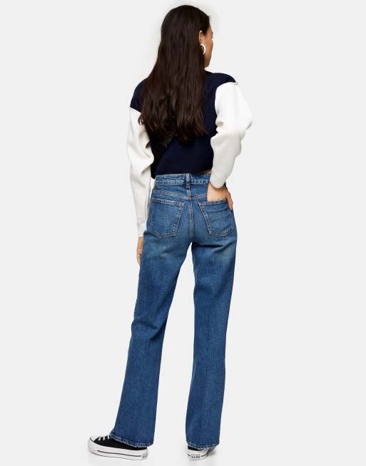 Topshop - Jean évasé décontracté à taille mi-haute - Bleu moyen, 2 de 4