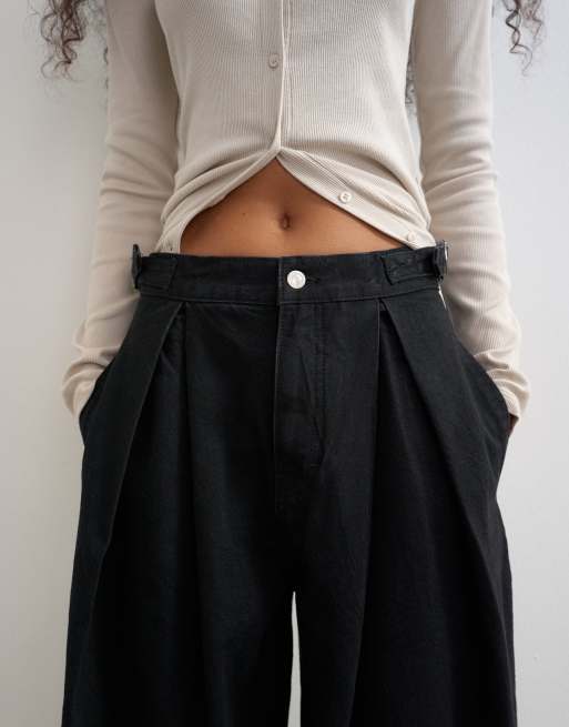 Topshop jean large à boucle sur le côté en noir uni, 2 de 5