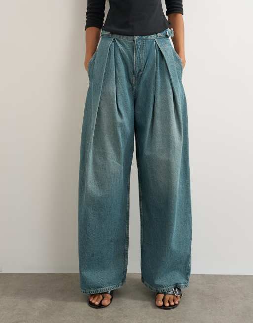 Topshop jean large à boucle sur le côté en vert délavé, 2 de 5
