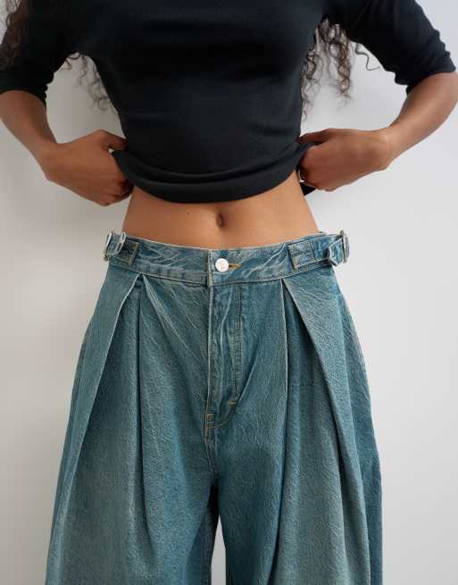Topshop jean large à boucle sur le côté en vert délavé, 4 de 5