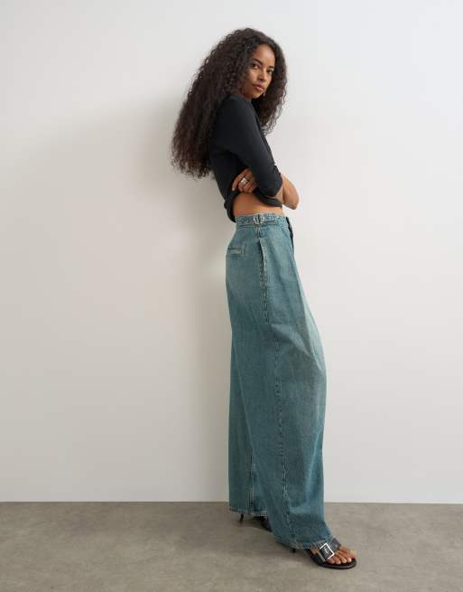 Topshop jean large à boucle sur le côté en vert délavé, 5 de 5