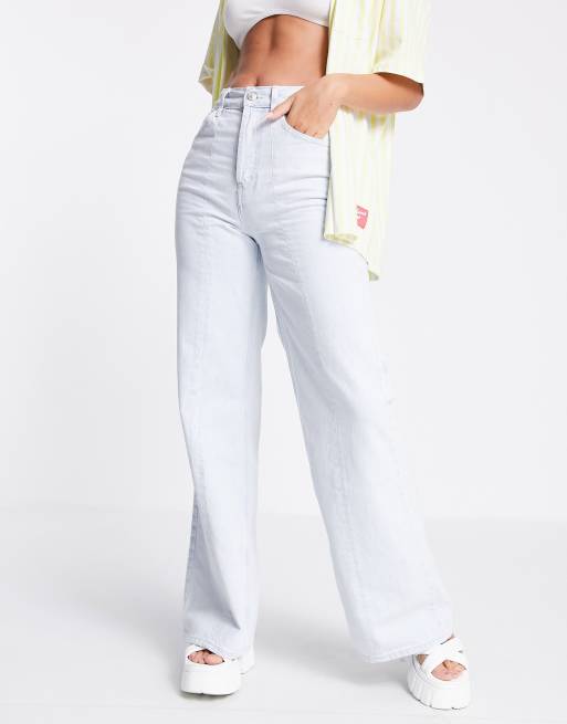 Topshop - Jean large à coutures sur l'avant - Délavé