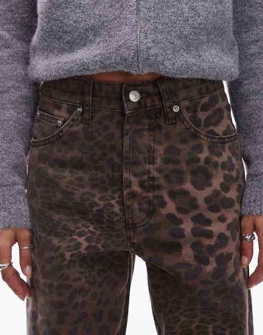 Topshop - Jean large à taille mi-haute avec imprimé léopard - Marron, 5 de 5