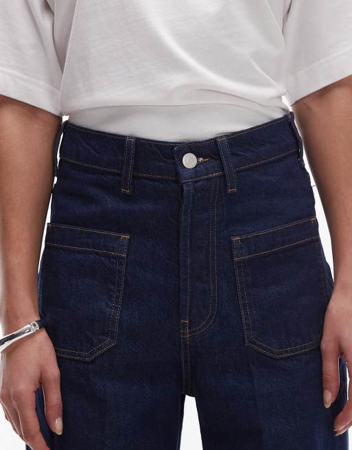 Topshop - Jean large à taille mi-haute et poches plaquées - Indigo brut, 5 de 5
