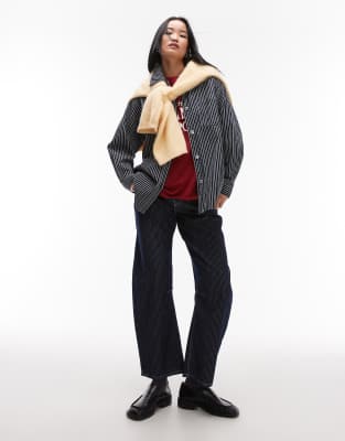 Topshop - Jean large rayé à taille mi-haute - Indigo-Bleu