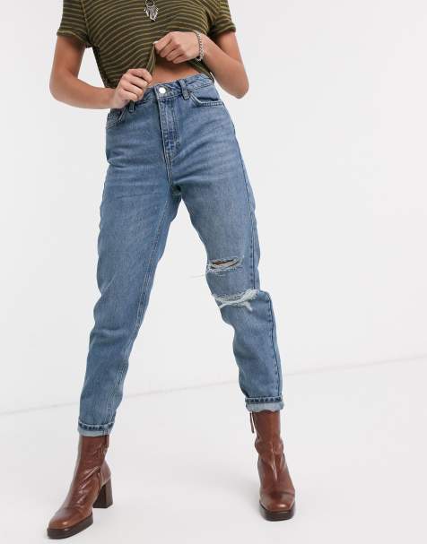 Topshop - Jean mom déchiré - Bleu moyen
