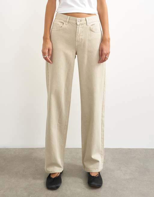 Topshop jean relaxed taille basse Cinch en avoine, 2 de 5