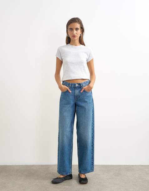 Topshop jean relaxed taille basse cintré bleu moyen - view 1