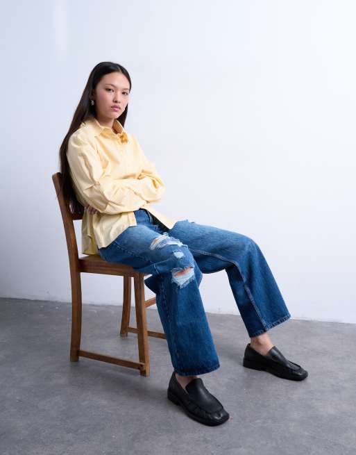 Topshop - Jean taille mi-haute cintrée déchiré aux genoux - Bleu moyen, 3 de 5