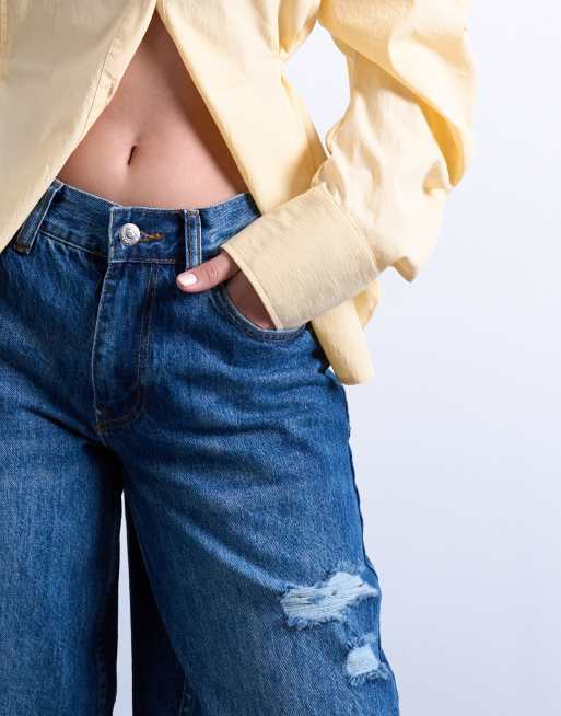 Topshop - Jean taille mi-haute cintrée déchiré aux genoux - Bleu moyen, 4 de 5
