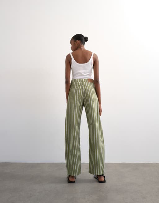 Topshop - Jeans a cilindro a vita medio alta verdi a righe, 4 di 7