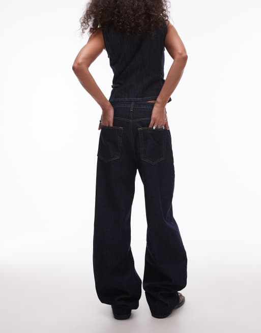 Topshop - Jeans a cilindro lavaggio blu indaco a vita medio alta, 2 di 5