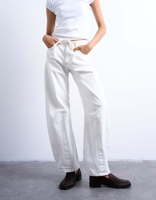 Topshop - Jeans a vita alta bianchi allacciati in vita con gamba cilindrica, 2 di 7