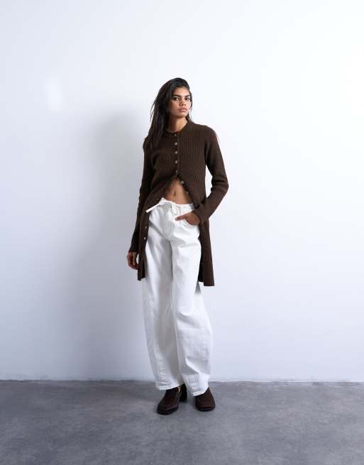 Topshop - Jeans a vita alta bianchi allacciati in vita con gamba cilindrica, 3 di 7