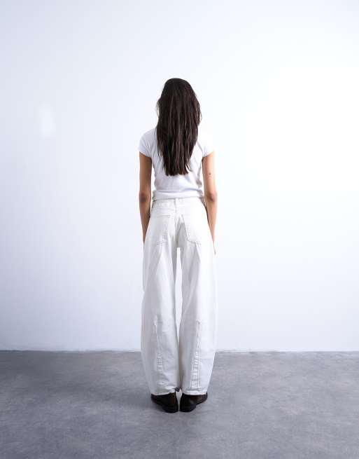 Topshop - Jeans a vita alta bianchi allacciati in vita con gamba cilindrica, 5 di 7