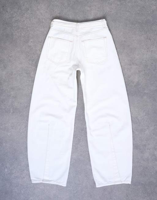 Topshop - Jeans a vita alta bianchi allacciati in vita con gamba cilindrica, 7 di 7
