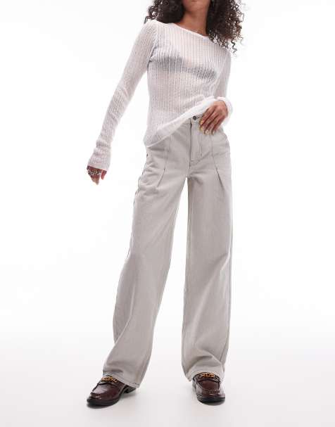 Topshop - Jeans a vita alta color pietra a pieghe - view 1