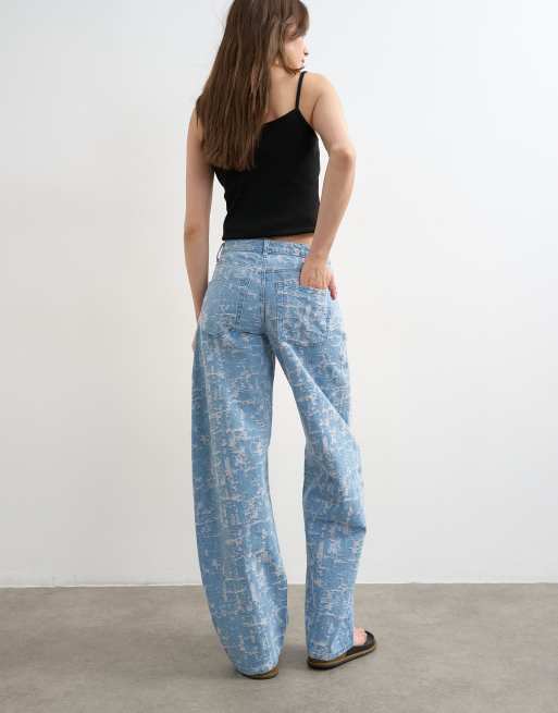 Topshop - Jeans a vita medio alta a cilindro candeggiati invecchiati, 4 di 7