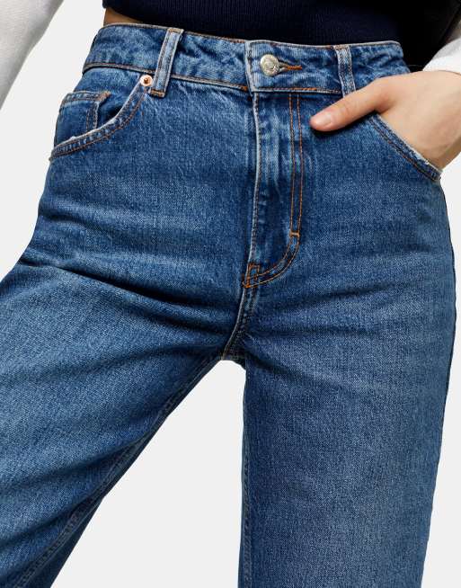 Topshop - Jeans a zampa comodi blu medio a vita medio alta, 3 di 4