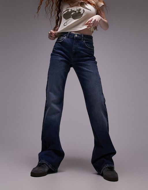 Topshop - jeans Rick a zampa comodi blu miliardario a vita medio alta 