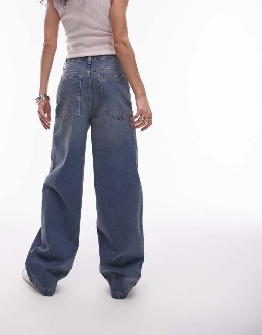 Topshop Jeans ampi a vita alta blu foschia