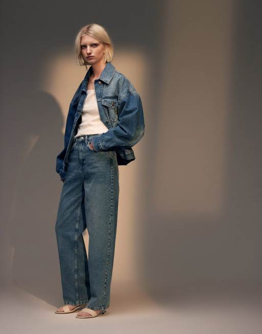 Topshop - Jeans ampi a vita alta lavaggio blu medio estremo