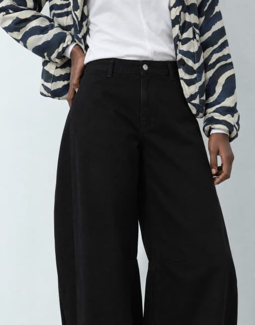 Topshop jeans balloon a vita medio alta con piega laterale, nero, 7 di 10