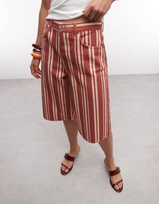 Jeans-Bermudashorts in Rot gestreift Rot 40