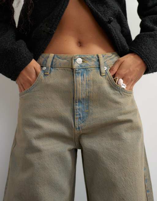 Topshop jeans bombati a vita medio alta, marrone, 5 di 5