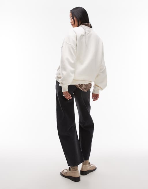 Topshop - Jeans bombati a vita medio alta nero slavato, 2 di 5
