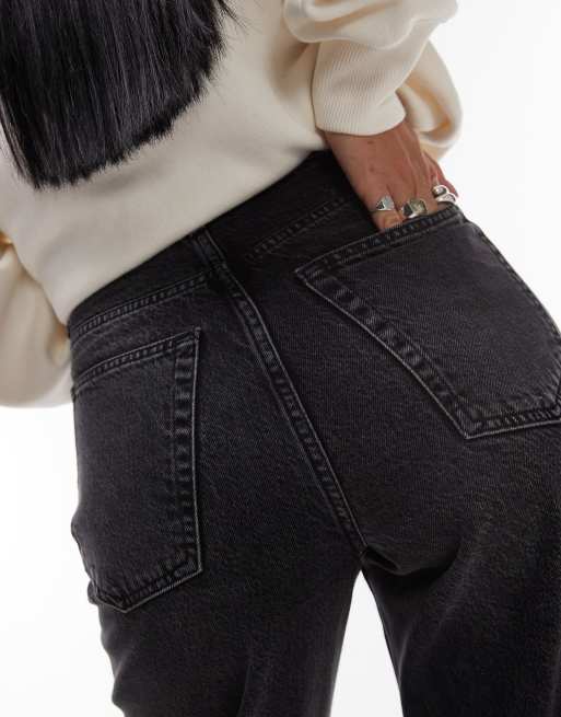 Topshop - Jeans bombati a vita medio alta nero slavato, 4 di 5