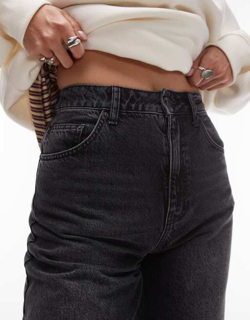 Topshop - Jeans bombati a vita medio alta nero slavato, 5 di 5