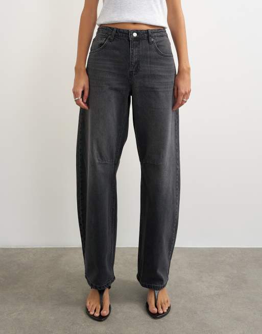 Topshop - Jeans bombati a vita medio alta nero slavato, 2 di 5