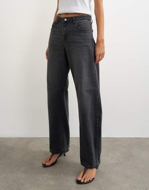 Topshop - Jeans bombati a vita medio alta nero slavato, 4 di 5