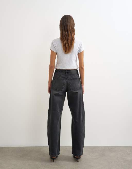 Topshop - Jeans bombati a vita medio alta nero slavato, 5 di 5