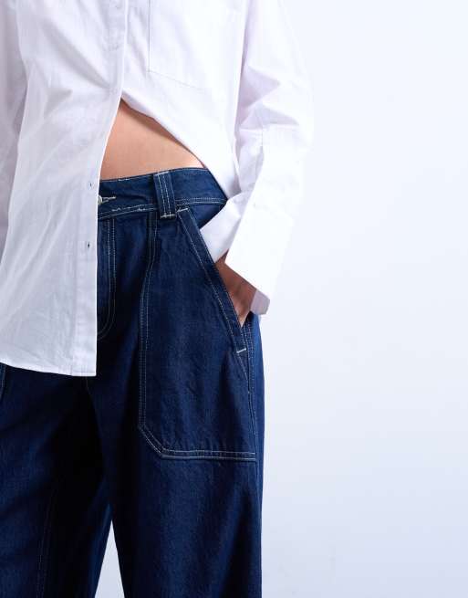 Topshop - Jeans bombati multitasche blu indaco lavaggio risciacquato, 4 di 5