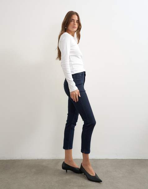 Topshop jeans capri 3/4 a vita medio alta in lavaggio rinse - view 1