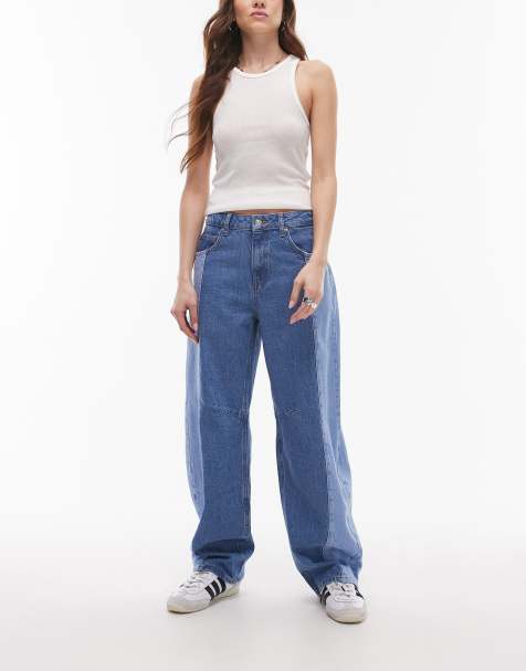 Topshop - Jeans cilindrici blu color block a vita medio alta - view 1