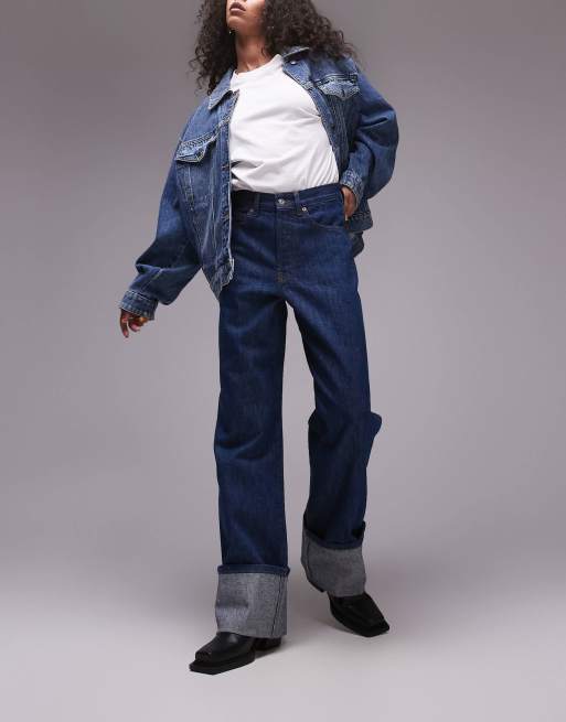 Topshop Jeans color indaco con risvolto con cimosa