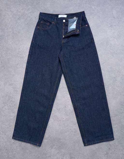 Topshop - Jeans comodi a vita bassa blu indaco grezzo con cinturino, 4 di 5