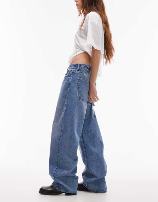 Topshop - Jeans comodi a vita bassa blu medio, 3 di 5