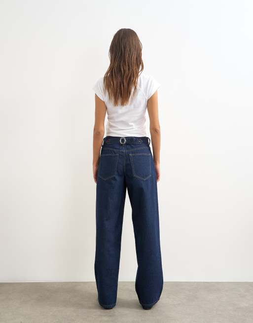 Topshop - Jeans comodi a vita bassa indaco con vita stretta, 5 di 5