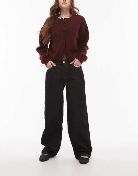 Topshop - Jeans comodi a vita bassa lavaggio nero con cinturino - view 1